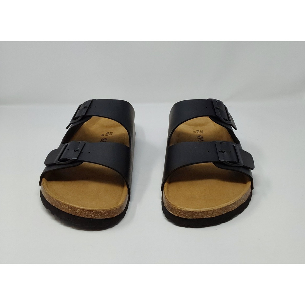 SUFU Black Nappa Leather Double Strap Sandals Men's Size 13 Cork Footbed NIB - Picture 2 of 16